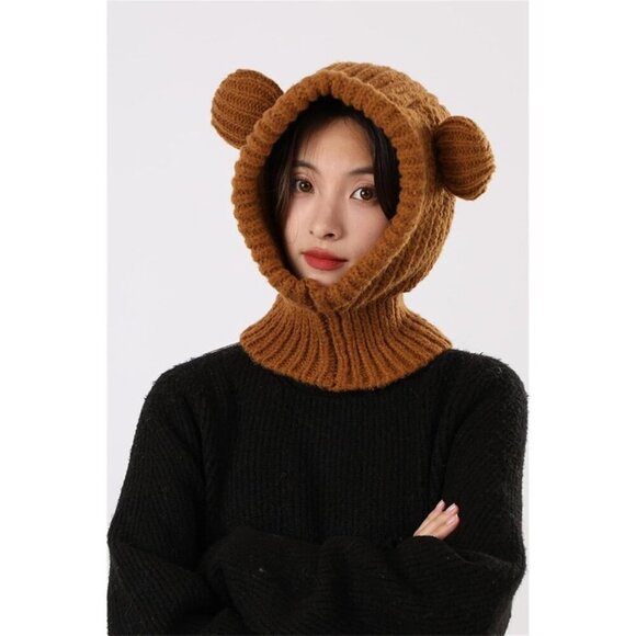 Women\'s Coffee Cute Bear Balaclava Warm Hooded Scarf Beanie Hat Skull Pullover main image 6